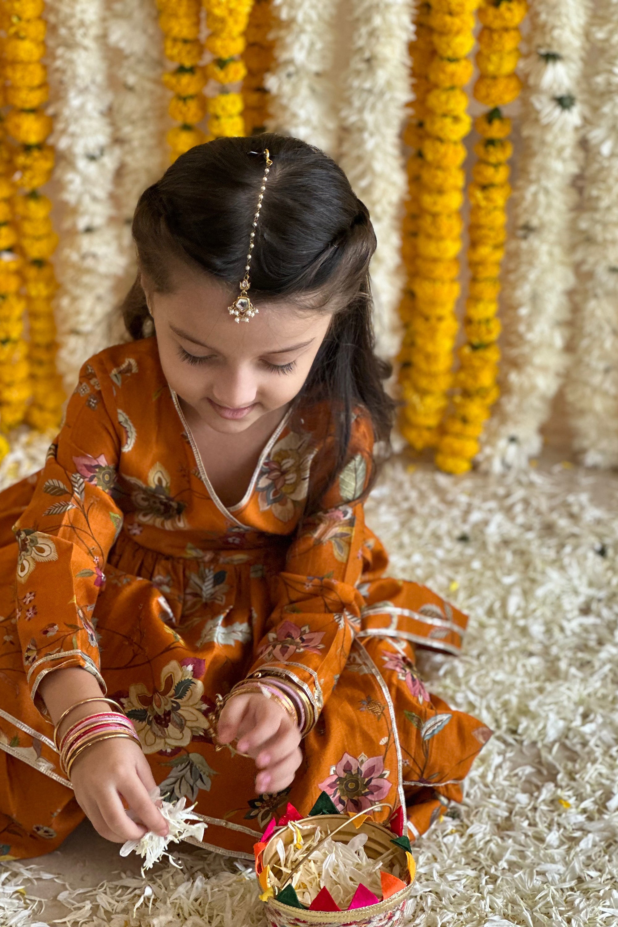 Namah Angrakha Sharara Set - Rust Sanobar Chintz