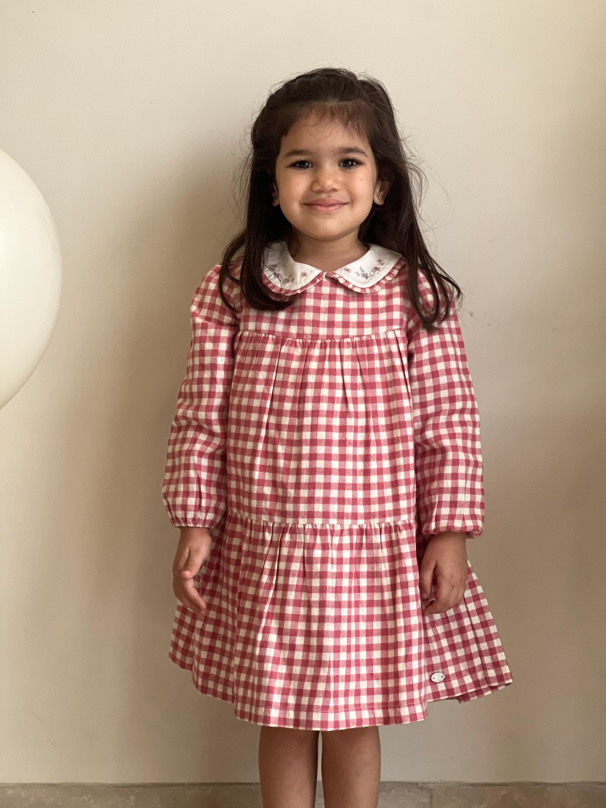 Pink Gingham Embroidered Dress