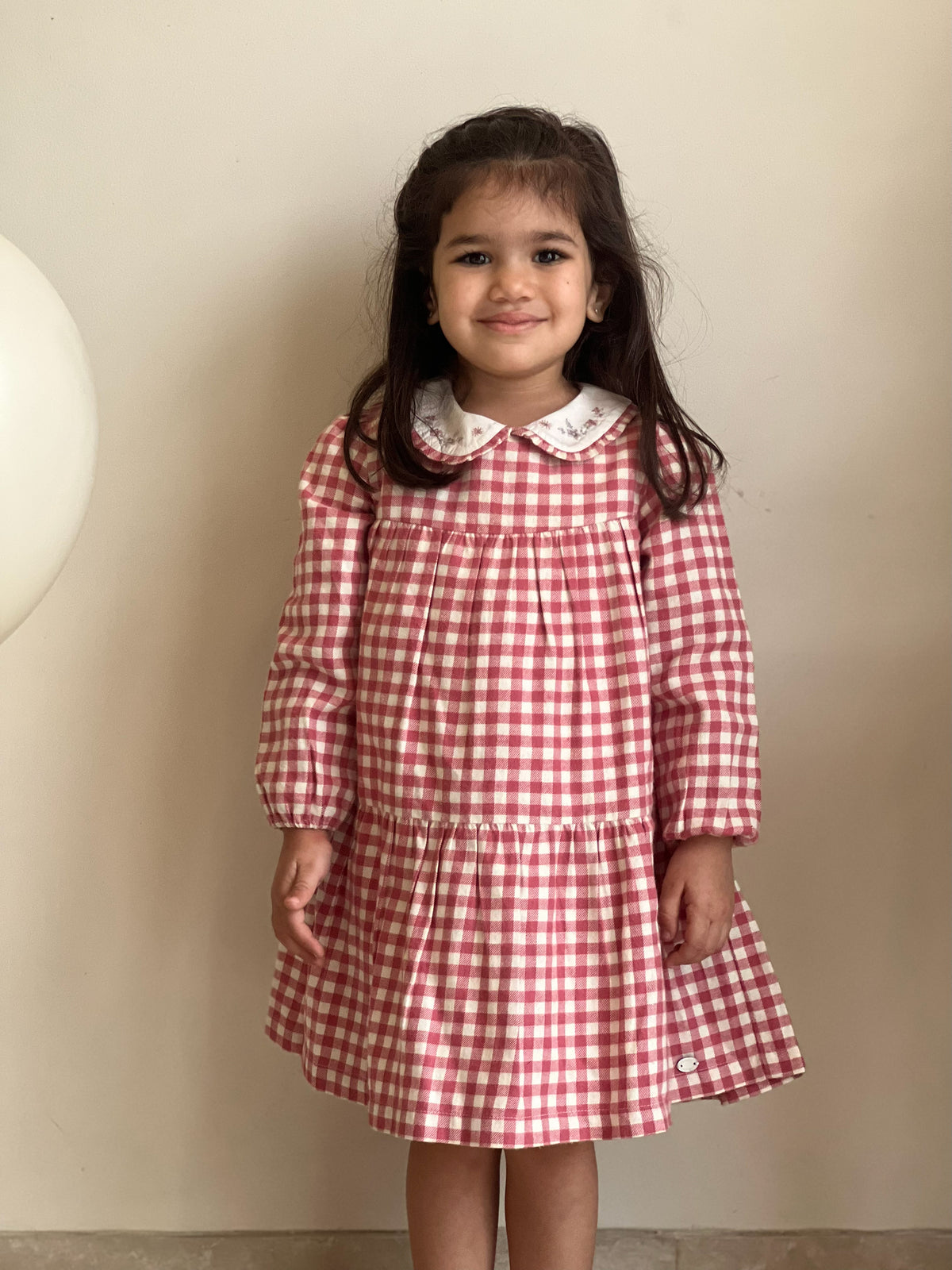 Pink Gingham Embroidered Dress