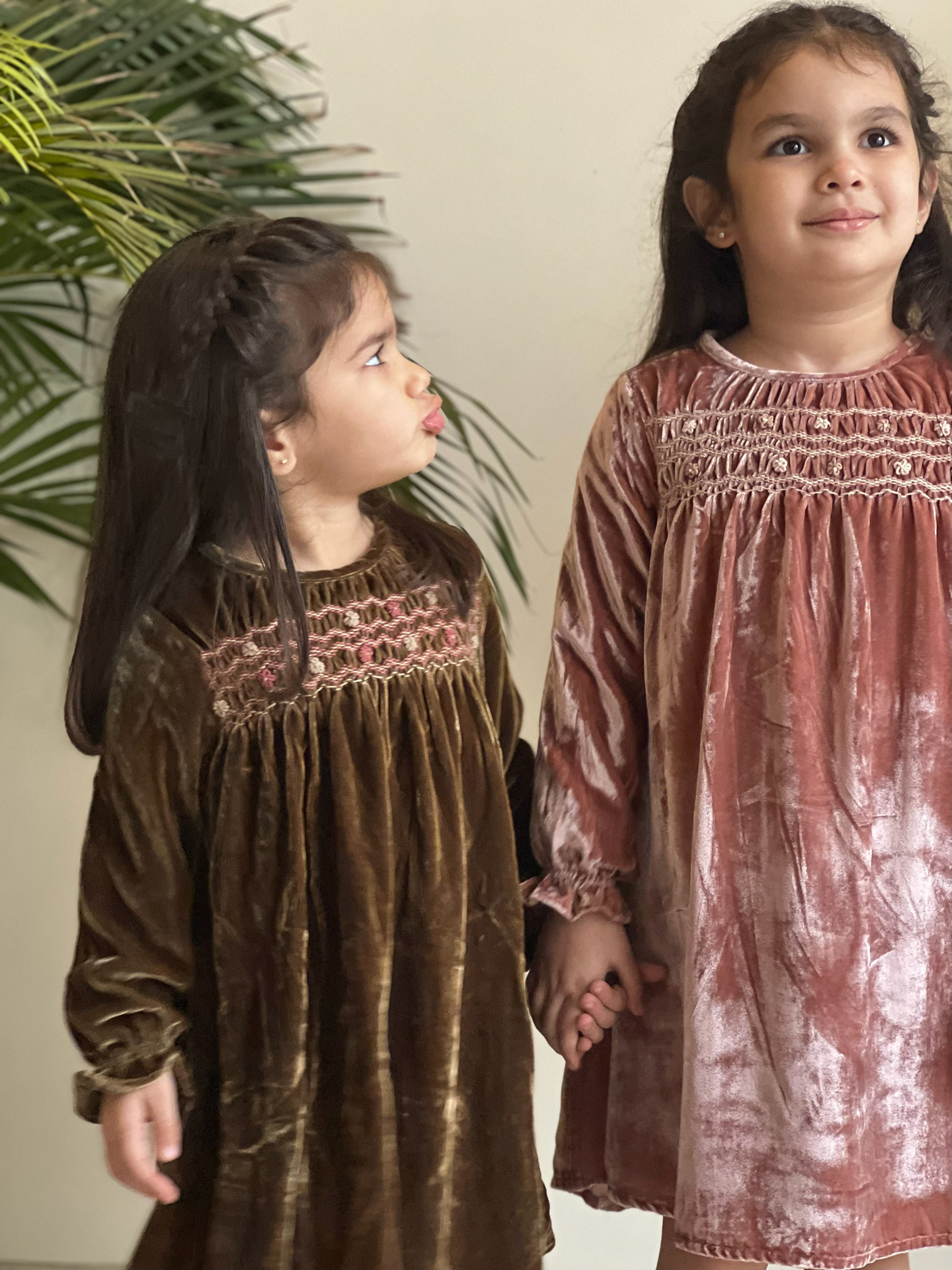 Honey Silk Velvet Smocked Dress