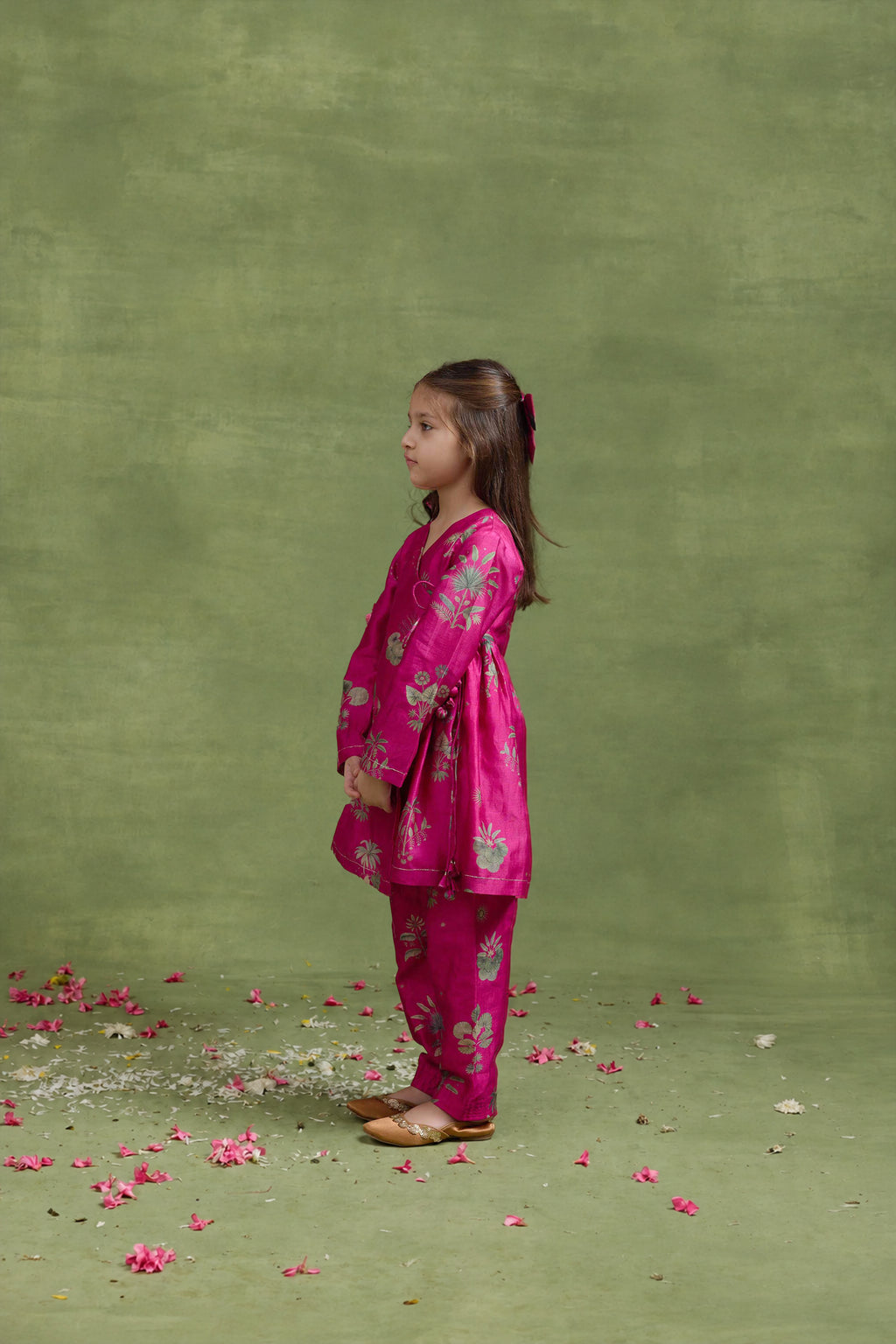 Fushia Raffia Angrakha Set