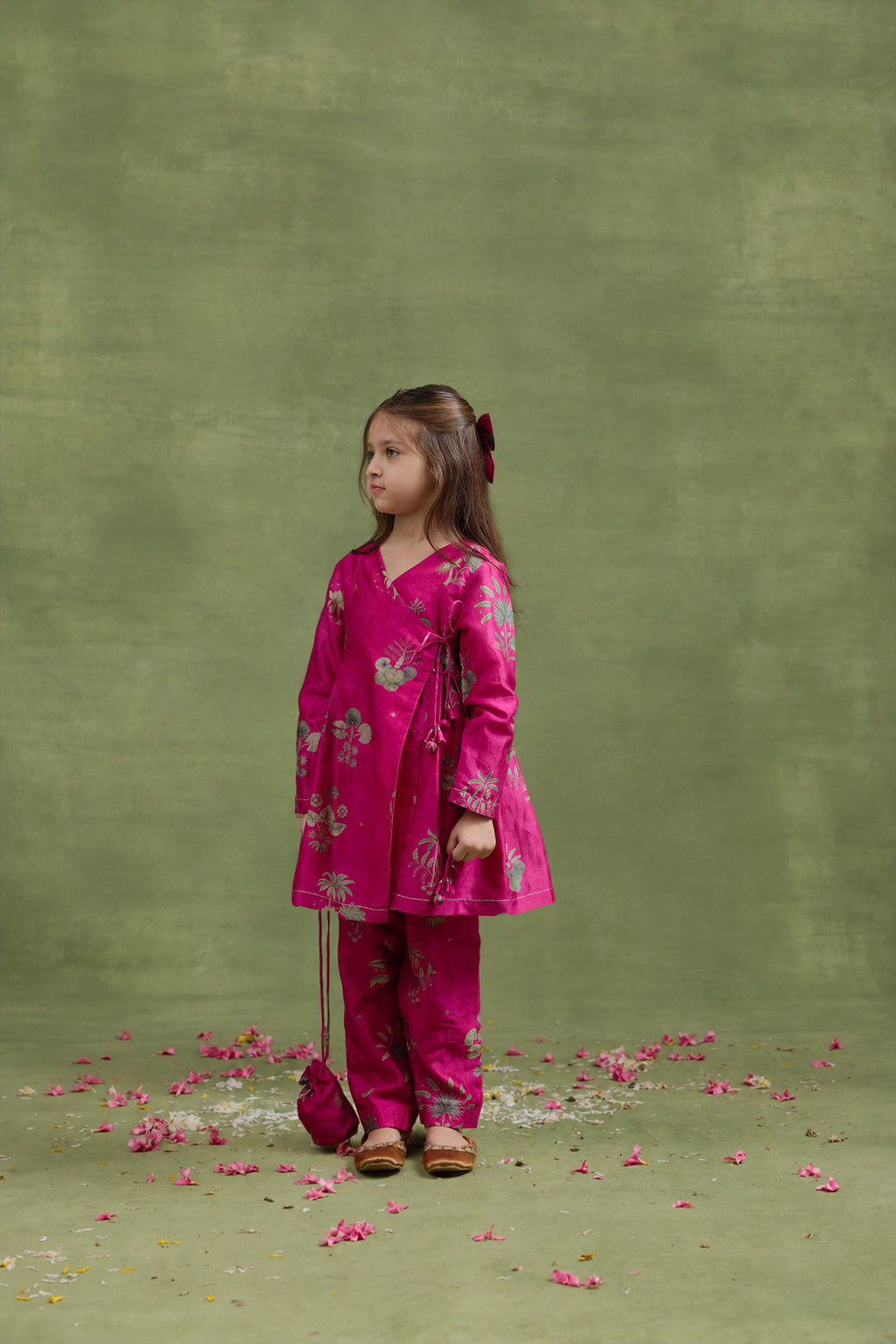 Fushia Raffia Angrakha Set